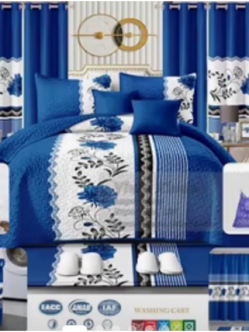 Blue Floral Quilt Set - Elegant Home Bedding